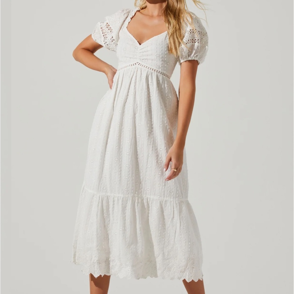 Itzel Eyelet Puff Sleeve Midi Dress- White